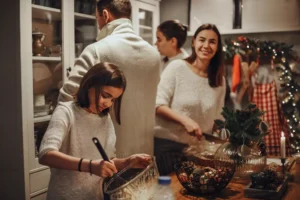 Family together cooking for Christmas